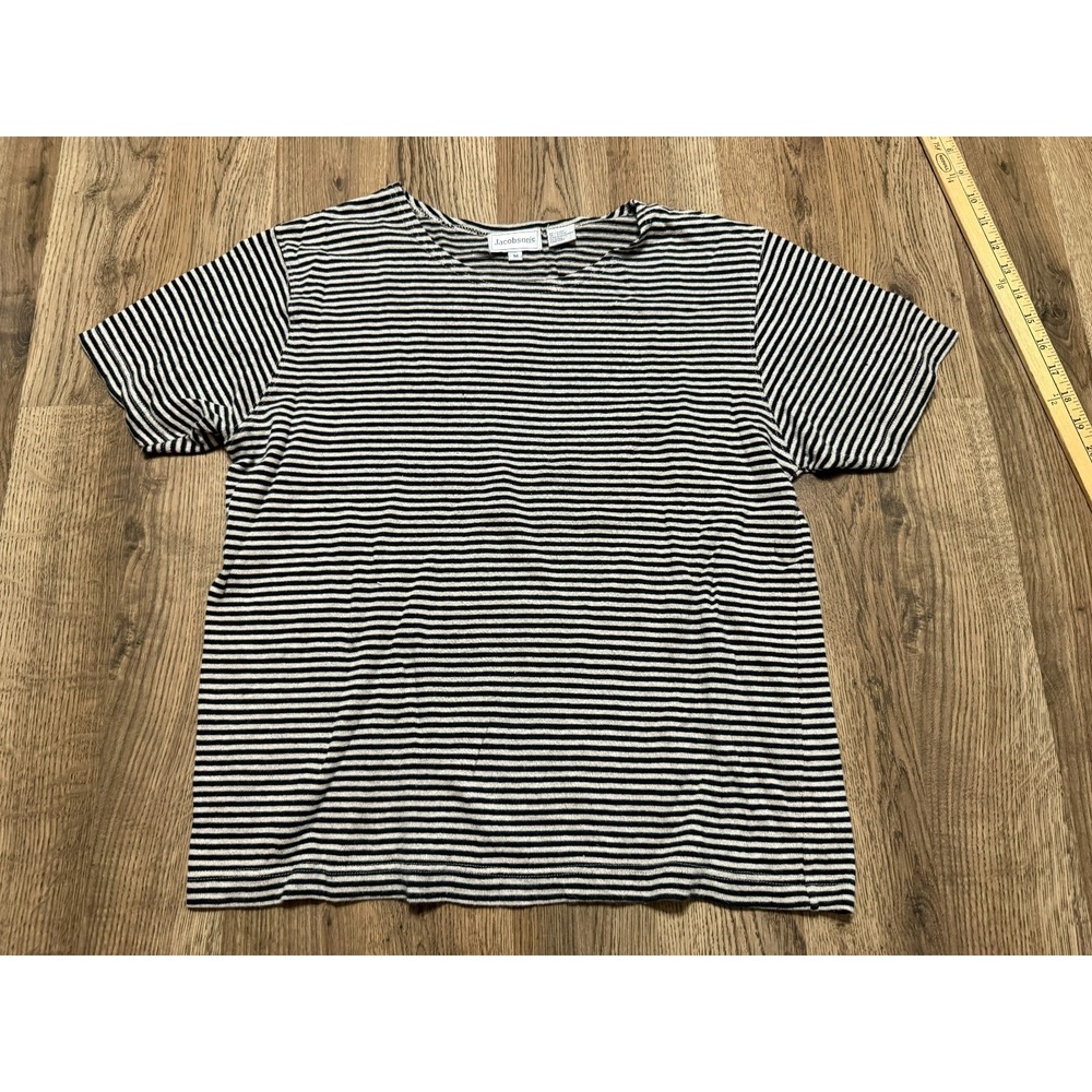 Jacobson's Shirt, Women's Size Medium, Black Tan, Striped, Short Sleeve Shirt